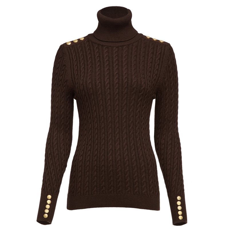 Holland Cooper Seattle Roll Neck Cable Knit - Chocolate-4