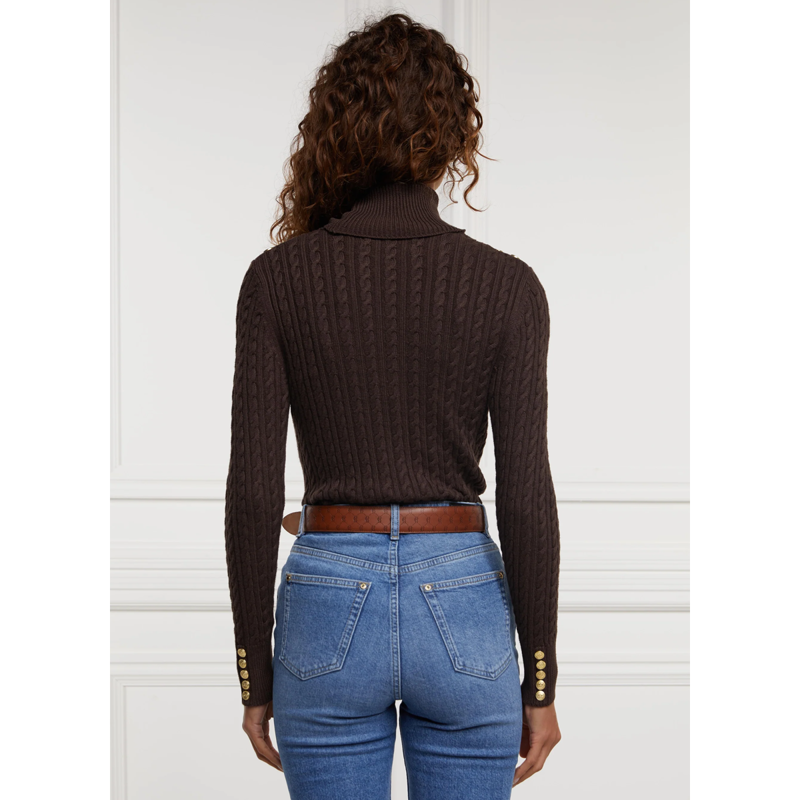 Holland Cooper Seattle Roll Neck Cable Knit - Chocolate-2
