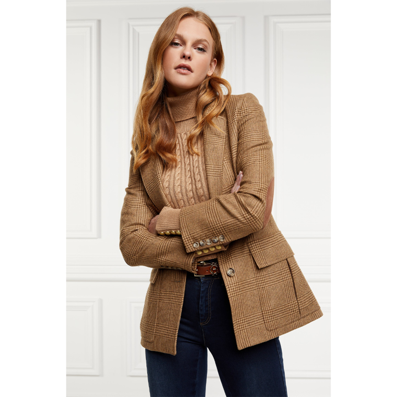 Holland Cooper Seattle Roll Neck Cable Knit - Dark Camel Marl-7