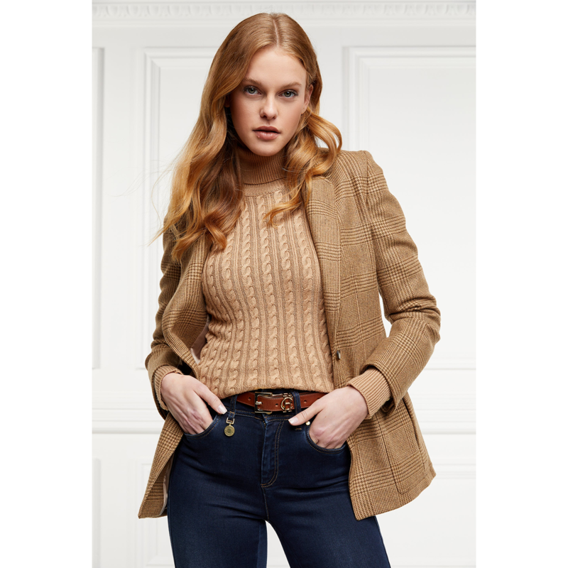 Holland Cooper Seattle Roll Neck Cable Knit - Dark Camel Marl-6