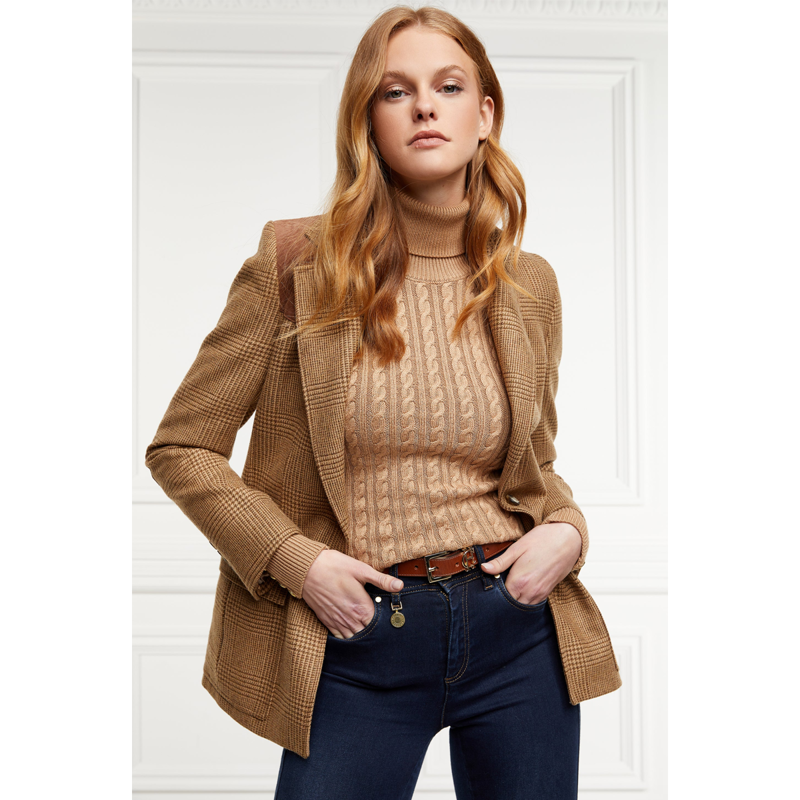 Holland Cooper Seattle Roll Neck Cable Knit - Dark Camel Marl-4