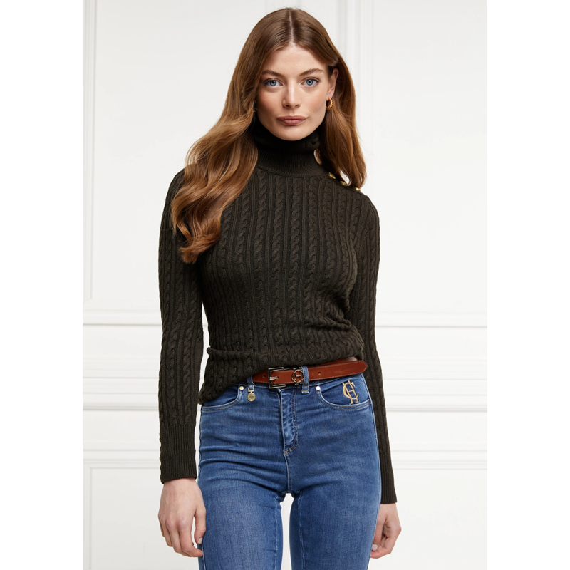 Holland Cooper Seattle Roll Neck Cable Knit - Fern Green-1