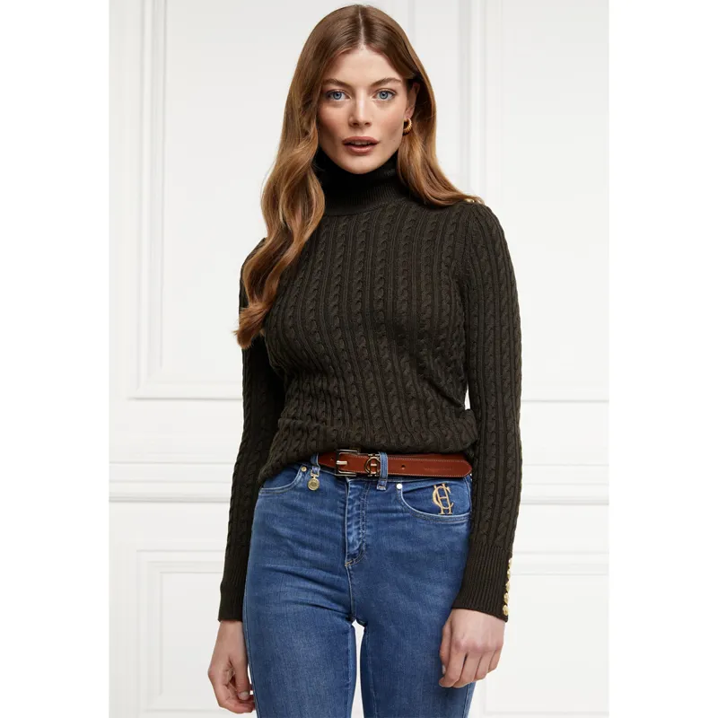 Holland Cooper Seattle Roll Neck Cable Knit - Fern Green