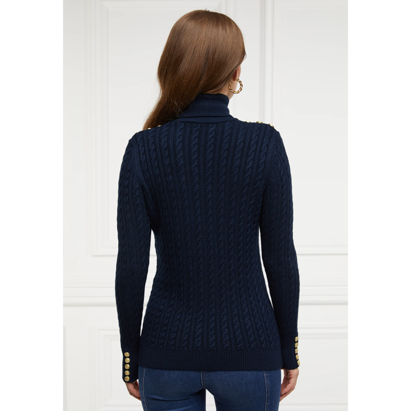 Holland Cooper Seattle Roll Neck Cable Knit - Ink Navy-3