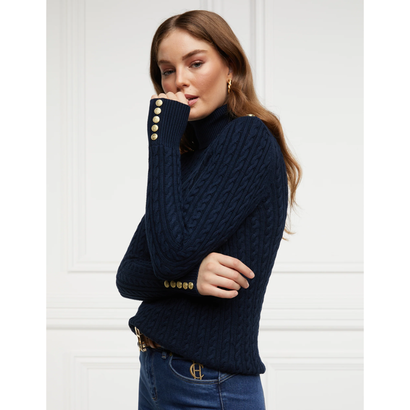 Holland Cooper Seattle Roll Neck Cable Knit - Ink Navy-1