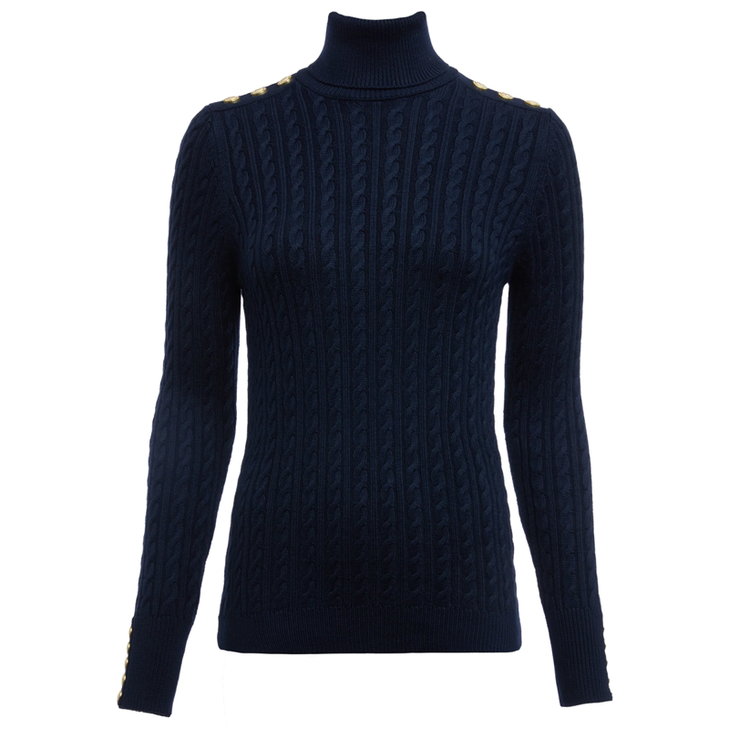 Holland Cooper Seattle Roll Neck Cable Knit - Ink Navy-4