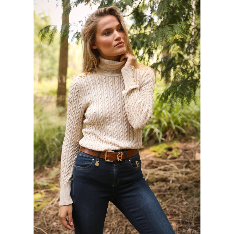 Holland Cooper Seattle Roll Neck Cable Knit - Oatmeal-6