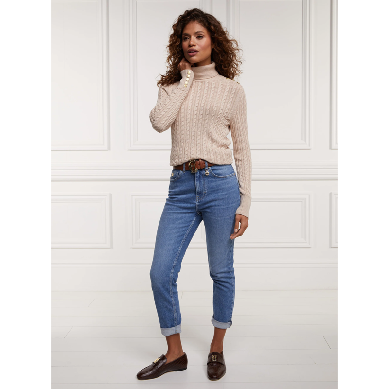 Holland Cooper Seattle Roll Neck Cable Knit - Oatmeal-4