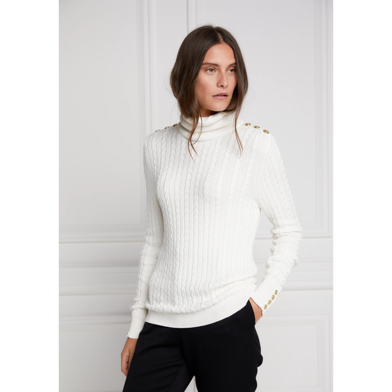 Holland Cooper Seattle Roll Neck Cable Knit - Winter White-1