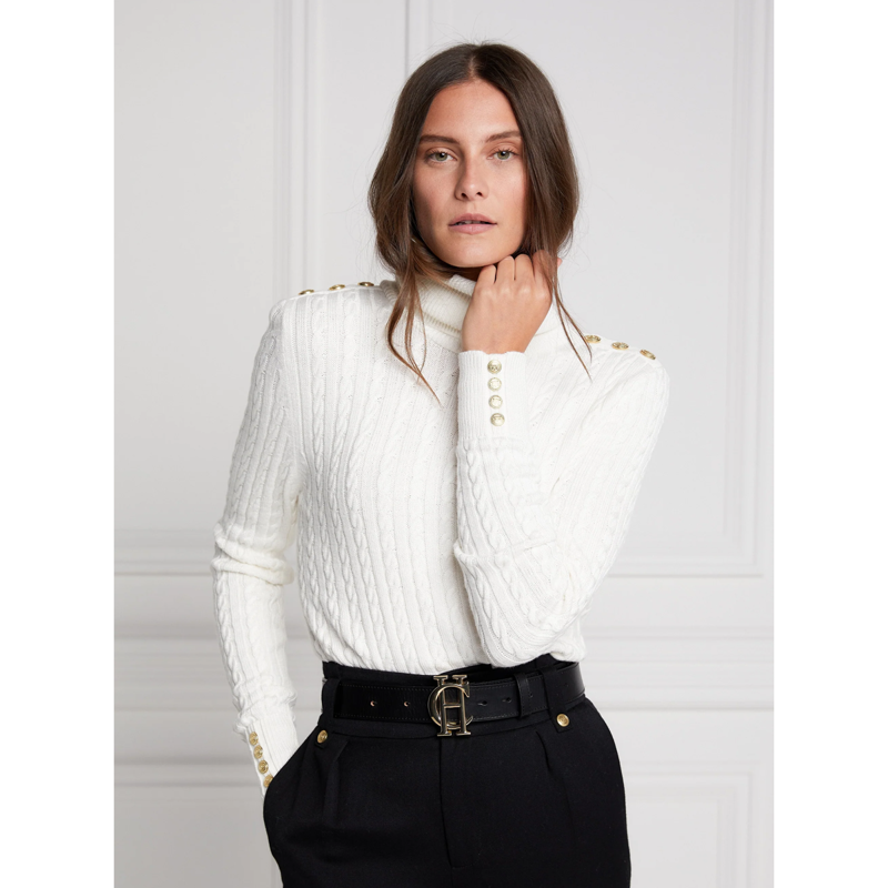 Holland Cooper Seattle Roll Neck Cable Knit - Winter White-2