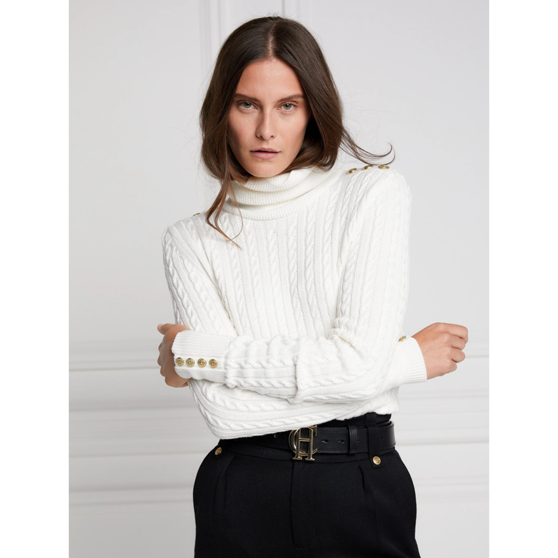 Holland Cooper Seattle Roll Neck Cable Knit - Winter White-3