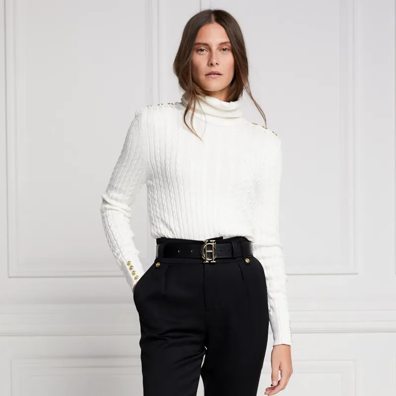 Holland Cooper Seattle Roll Neck Cable Knit - Winter White