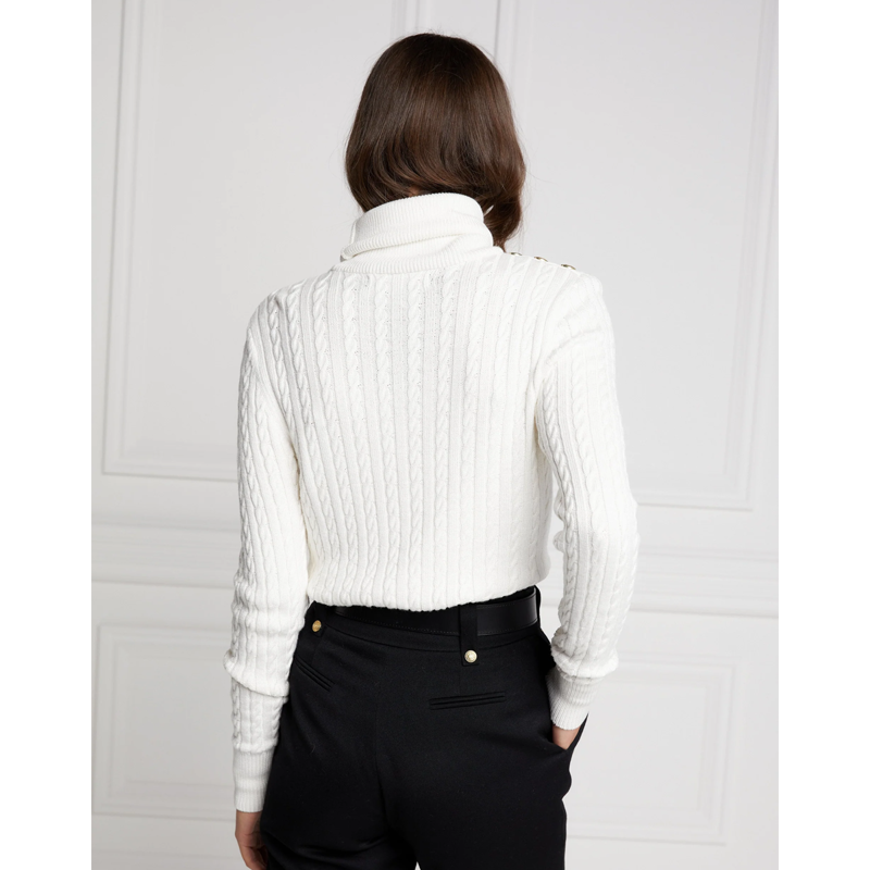 Holland Cooper Seattle Roll Neck Cable Knit - Winter White-5