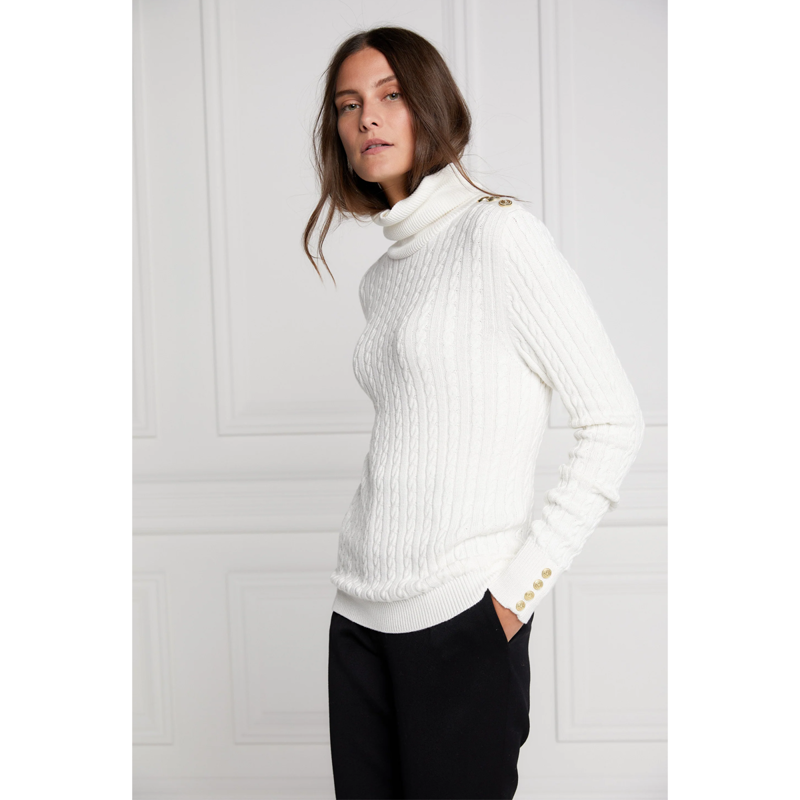 Holland Cooper Seattle Roll Neck Cable Knit - Winter White-4