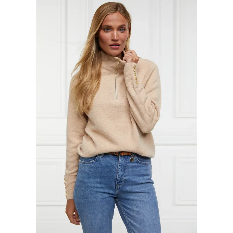 Holland Cooper Tori Half Zip Knit - Light Camel