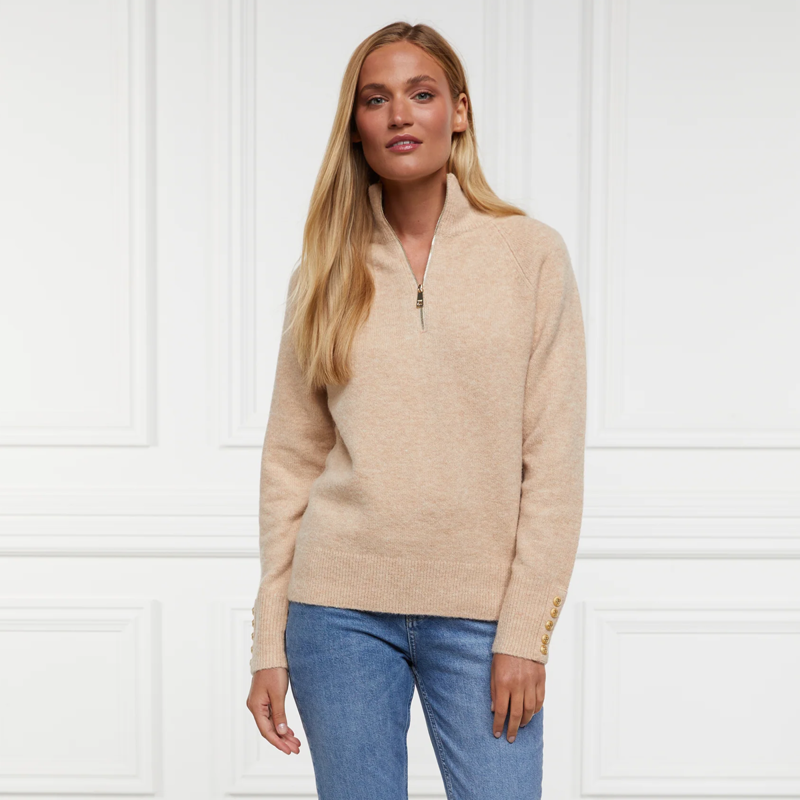 Holland Cooper Tori Half Zip Knit - Light Camel-3