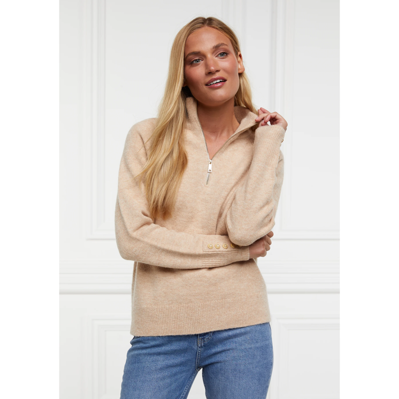 Holland Cooper Tori Half Zip Knit - Light Camel-2