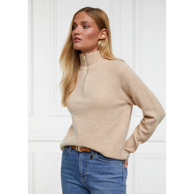 Holland Cooper Tori Half Zip Knit - Light Camel-1