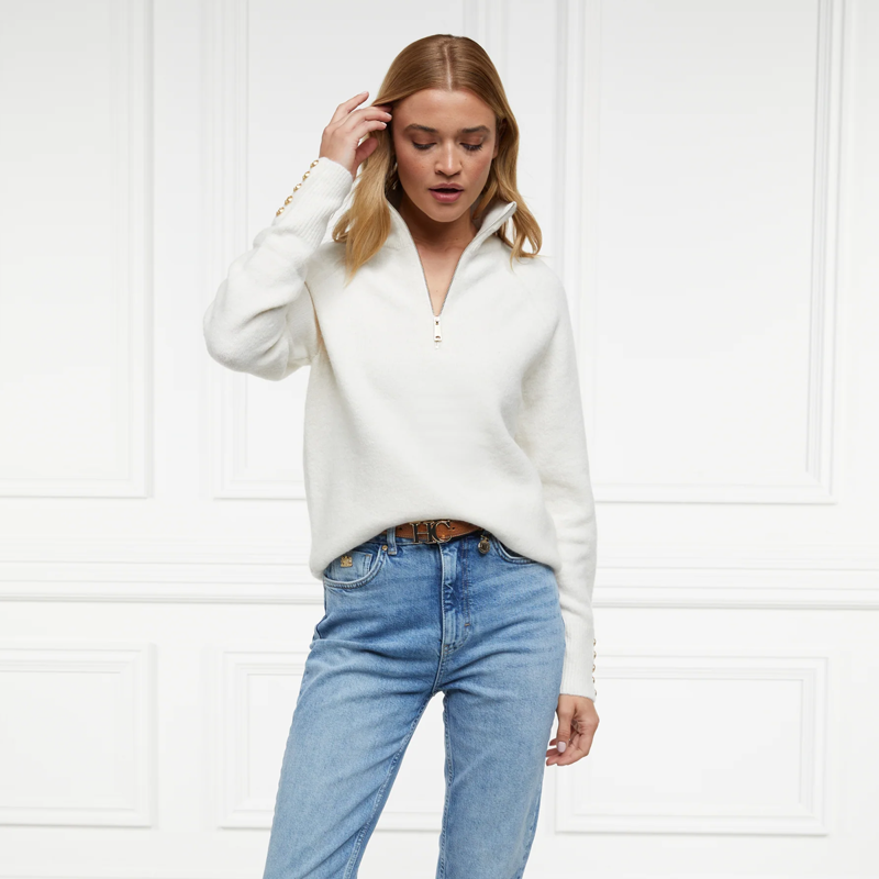 Holland Cooper Tori Half Zip Knit - Natural-1