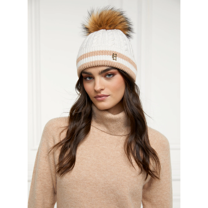 Holland Cooper Zoe Bobble Hat - Cream Stripe-1