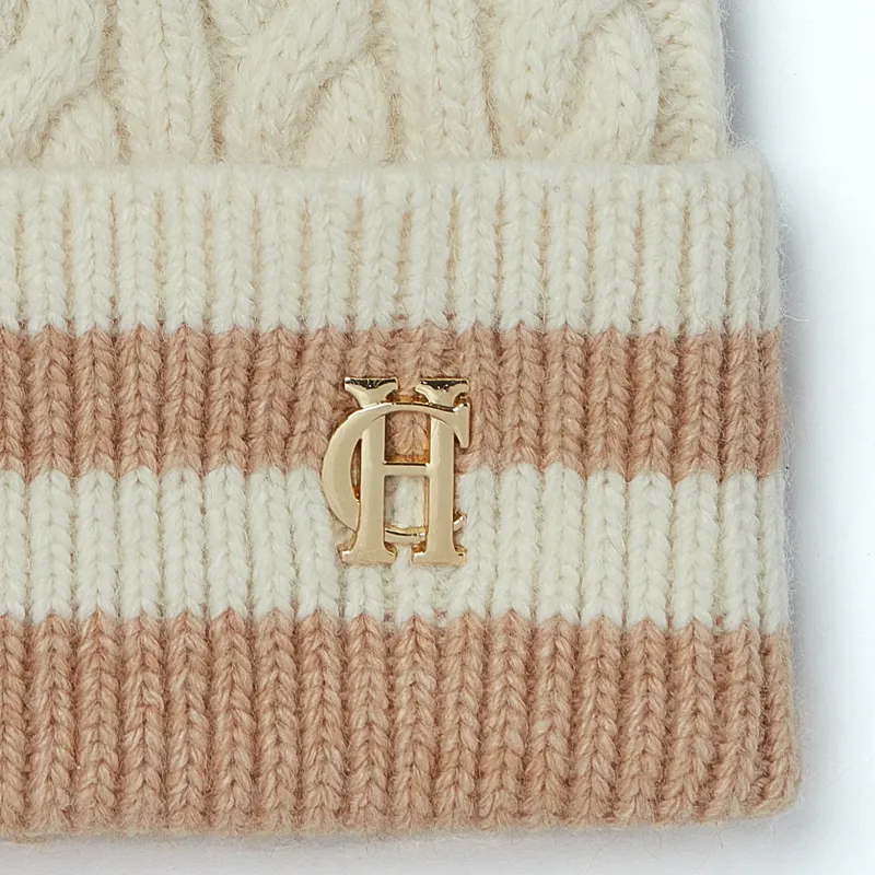 Holland Cooper Zoe Bobble Hat - Cream Stripe-2