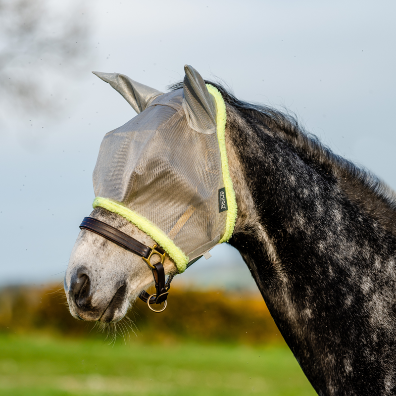 Horseware Amigo Fly Mask - Silver/Lime-3