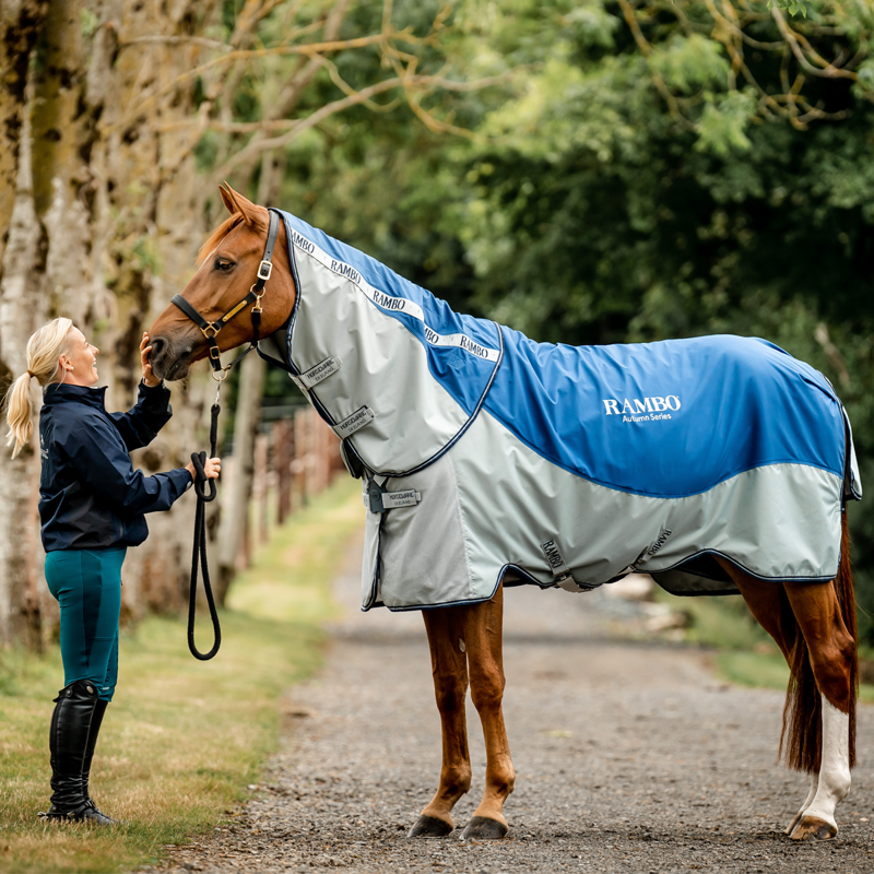 Horseware Rambo Autumn Series Turnout 0g Outer with 100g Liner - Navy/Grey-3