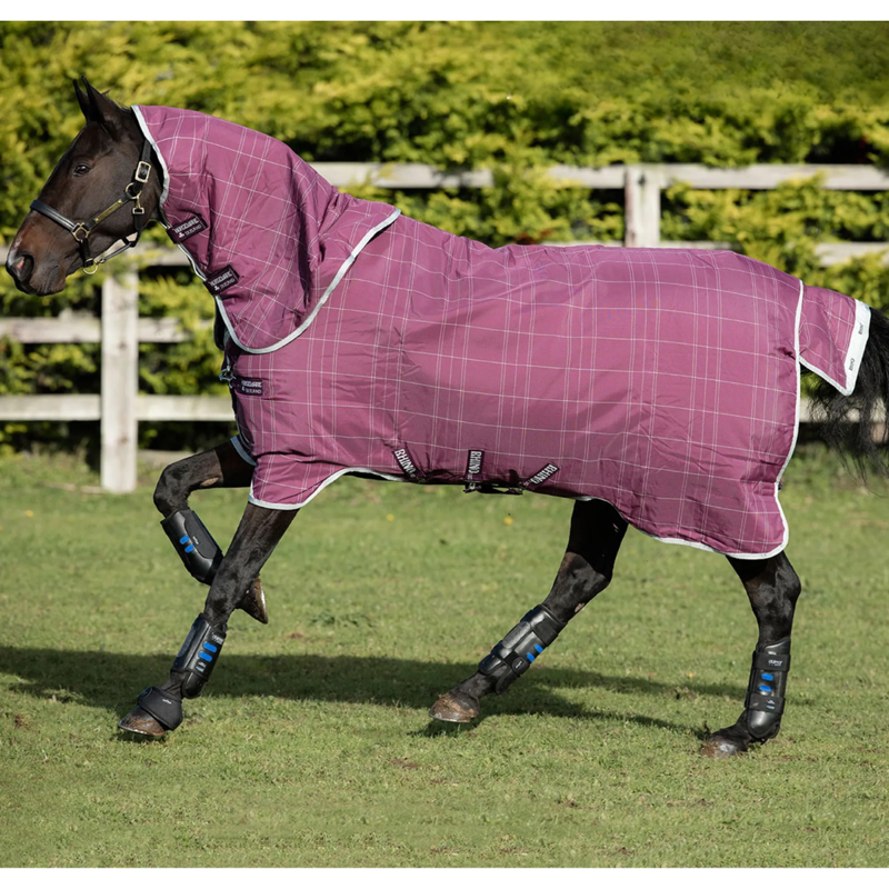 Horseware Rhino Plus Lite Turnout Rug - Berry/Grey/White Check/Grey