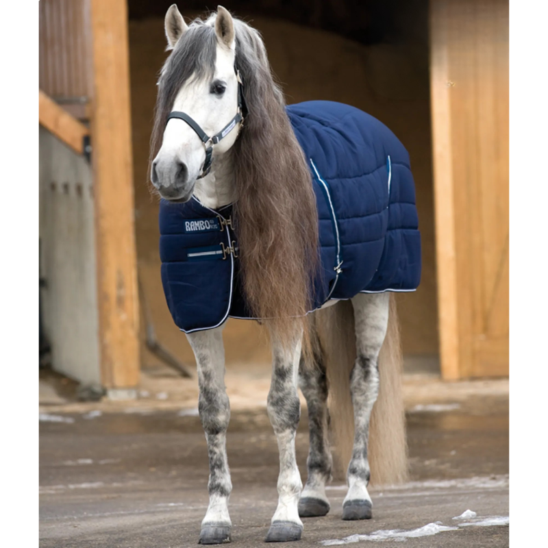 Horseware Rambo Stable Rug 400g Heavyweight - Navy/Navy and White