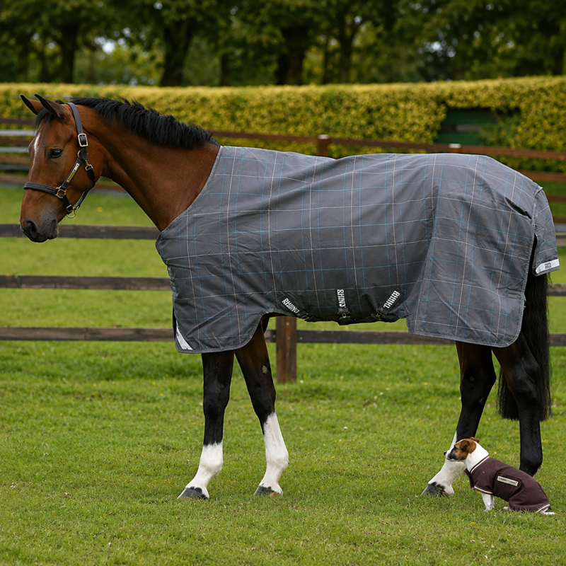 Horseware Rhino Original Lite Turnout Rug - Charcoal/Blue/White Check/Grey