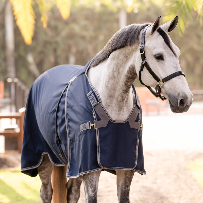 Horseware Rambo Optimo Stable Sheet - Navy/Thunderstorm Grey Silver-2
