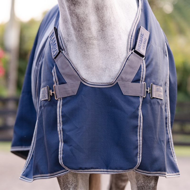 Horseware Rambo Optimo Stable Sheet - Navy/Thunderstorm Grey Silver-3