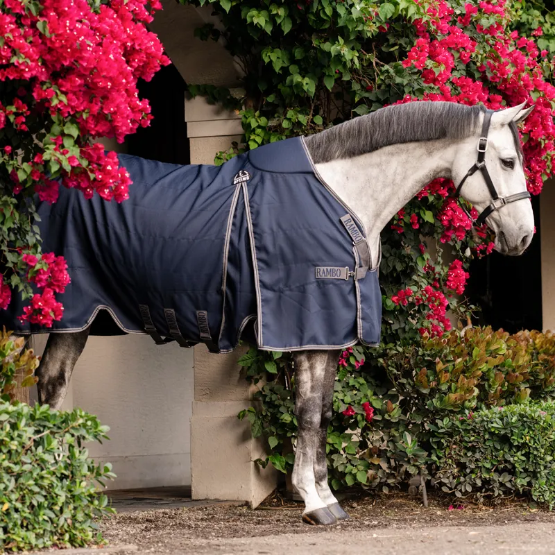Horseware Rambo Optimo Stable Sheet - Navy/Thunderstorm Grey Silver-1