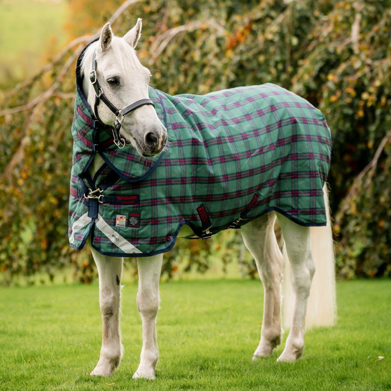 Horseware Rhino Plus Pony 250g Turnout Rug - Holiday Collection - Green Check/Navy/Red-1