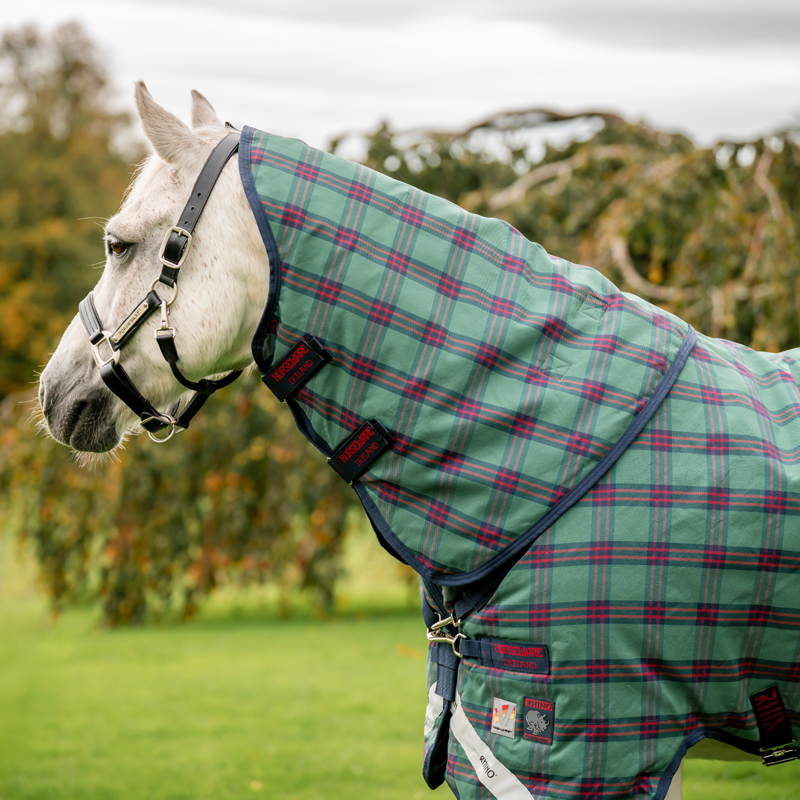 Horseware Rhino Plus Pony 250g Turnout Rug - Holiday Collection - Green Check/Navy/Red-3