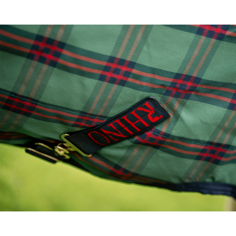Horseware Rhino Plus Pony 250g Turnout Rug - Holiday Collection - Green Check/Navy/Red-12