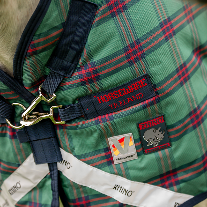 Horseware Rhino Plus Pony 250g Turnout Rug - Holiday Collection - Green Check/Navy/Red-10