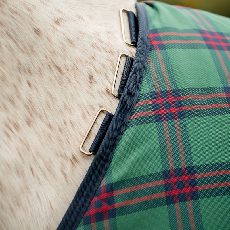 Horseware Rhino Plus Pony 250g Turnout Rug - Holiday Collection - Green Check/Navy/Red-8