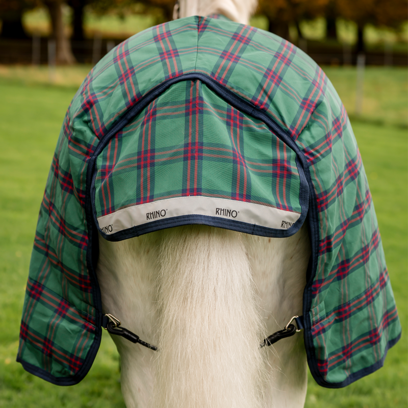 Horseware Rhino Plus Pony 250g Turnout Rug - Holiday Collection - Green Check/Navy/Red-4