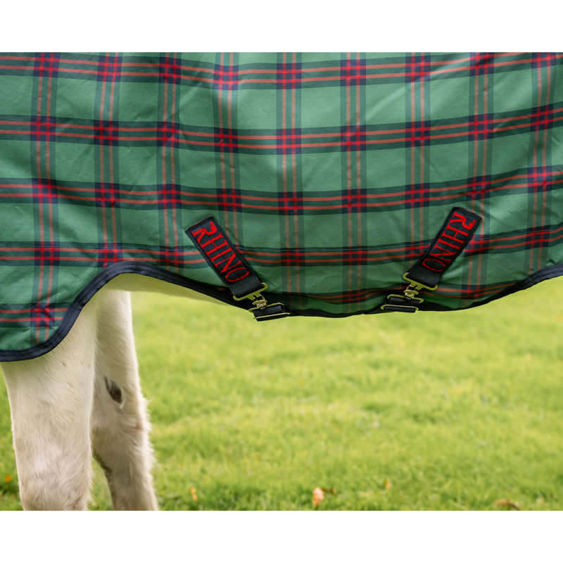 Horseware Rhino Plus Pony 250g Turnout Rug - Holiday Collection - Green Check/Navy/Red-6