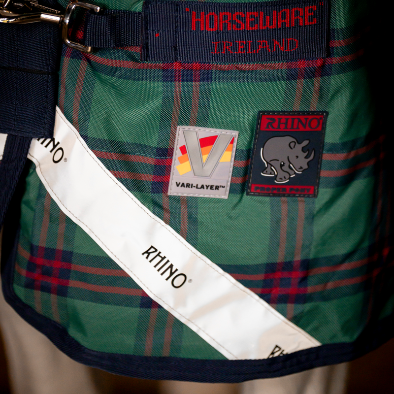 Horseware Rhino Plus Pony 250g Turnout Rug - Holiday Collection - Green Check/Navy/Red-5