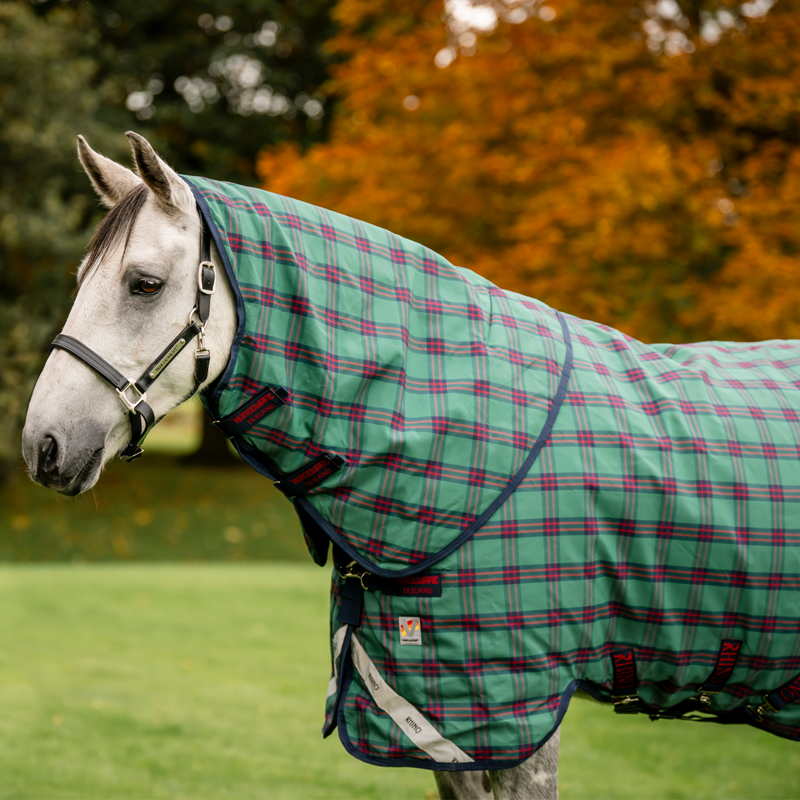 Horseware Rhino Plus Vari-Layer 250g Turnout Rug - Holiday Collection - Green Check/Navy/Red-2