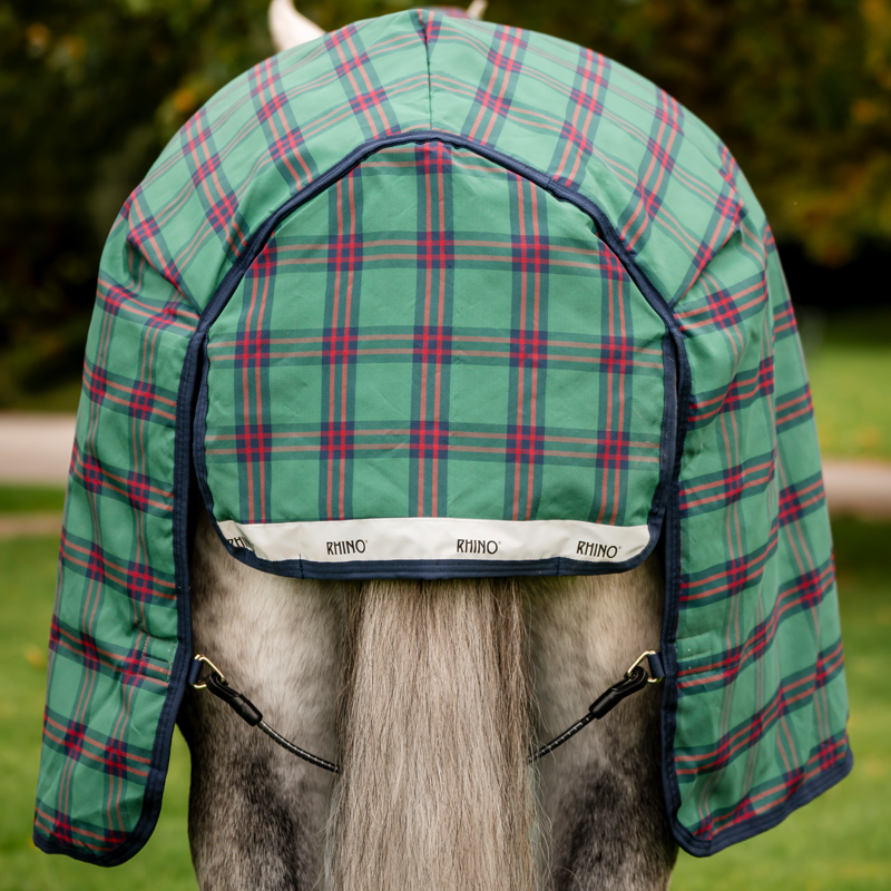 Horseware Rhino Plus Vari-Layer 250g Turnout Rug - Holiday Collection - Green Check/Navy/Red-8