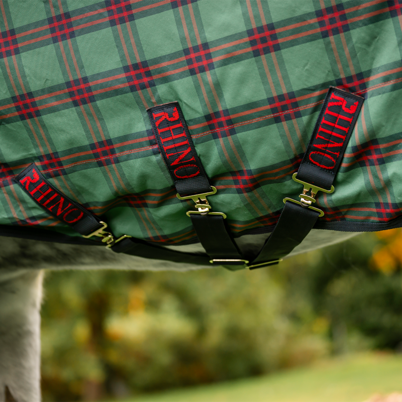 Horseware Rhino Plus Vari-Layer 250g Turnout Rug - Holiday Collection - Green Check/Navy/Red-7