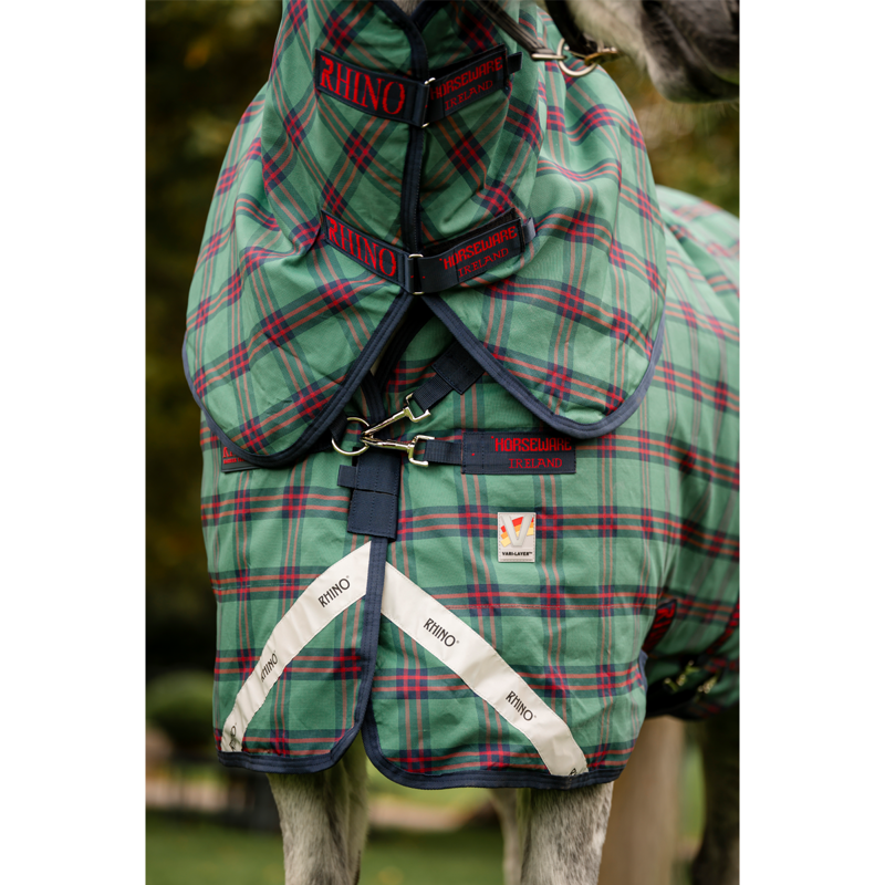 Horseware Rhino Plus Vari-Layer 250g Turnout Rug - Holiday Collection - Green Check/Navy/Red-5