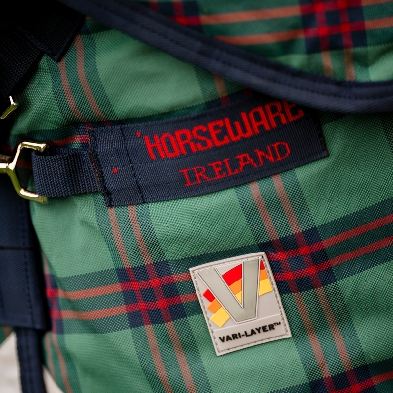 Horseware Rhino Plus Vari-Layer 250g Turnout Rug - Holiday Collection - Green Check/Navy/Red-3