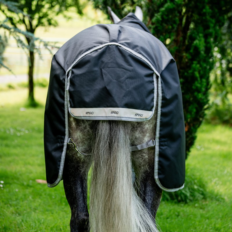Horseware Amigo Bravo 12 Plus Heavy 400g Turnout Rug - Black/Titanium Grey Silver-7