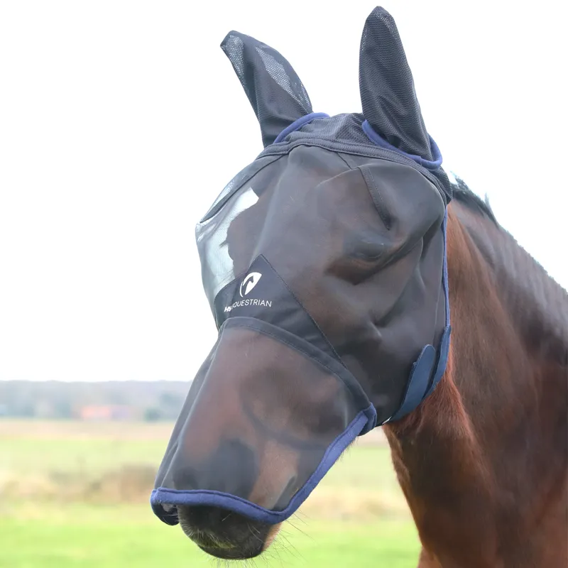 Hy Equestrian Mesh Full Fly Mask with Ears And Nose - Black/Navy