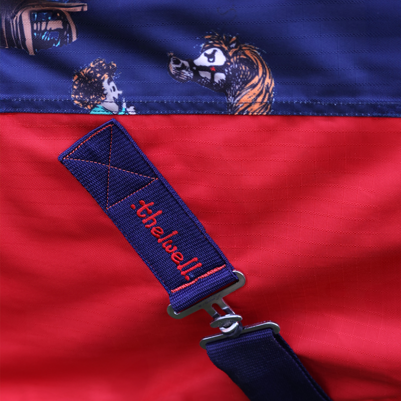 Hy StormX Original 0 Turnout Rug - Thelwell Collection Practice Makes Perfect - Navy/Red-4