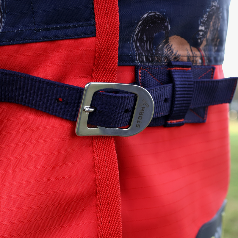 Hy StormX Original 0 Turnout Rug - Thelwell Collection Practice Makes Perfect - Navy/Red-2